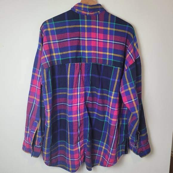 Old Navy Size XL Pink/blue The Boyfriend Shirt Flannel Plaid Long Sleeve Cotton - Picture 3 of 8